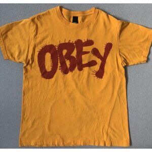 Obey Propaganda Shirt Mens Yellow Short Sleeve Big Graphic Logo Cotton Medium M